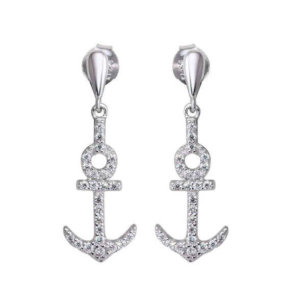 Silver 925 Rhodium Plated Dangling Anchor Earrings with CZ - BGE00593 | Silver Palace Inc.