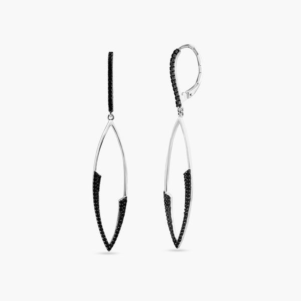 Silver 925 Rhodium Plated Black CZ Marquee Drop Earrings - BGE00596 | Silver Palace Inc.