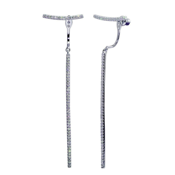Silver 925 Rhodium Plated Dangling Bar Earrings with CZ - BGE00597 | Silver Palace Inc.