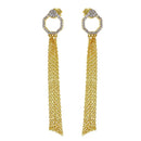 Silver 925 Gold Plated Open Circle CZ Teardrop Chain Dangling Earrings - BGE00599 | Silver Palace Inc.