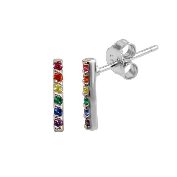 Silver 925 Rhodium Plated Rainbow Bar Stud Earrings - BGE00609 | Silver Palace Inc.