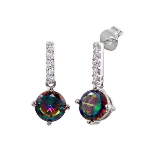 Silver 925 Rhodium Plated Dangling CZ Synthetic Mystic Topaz Earrings - BGE00616 | Silver Palace Inc.
