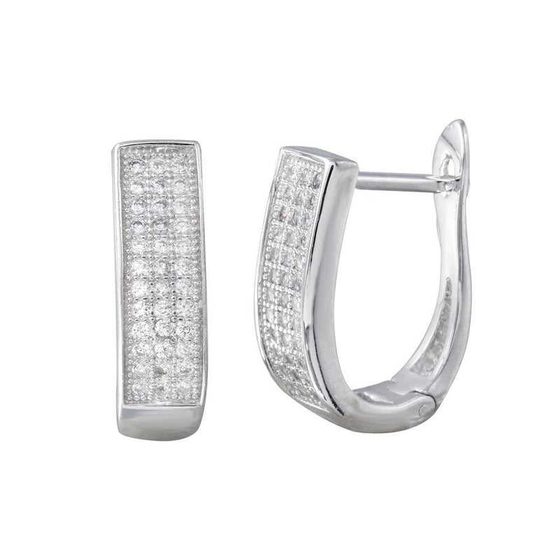 Silver 925 Rhodium Plated Round CZ Oval Inlay Hoop Earrings - BGE00617 | Silver Palace Inc.