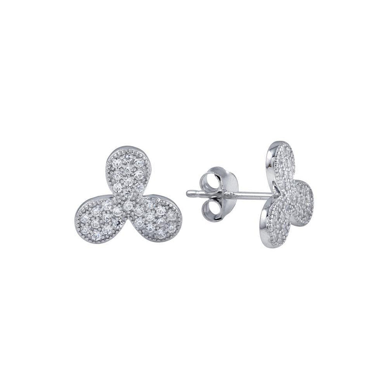 Silver 925 Rhodium Plated Clover Leaf CZ Earrings - BGE00618 | Silver Palace Inc.