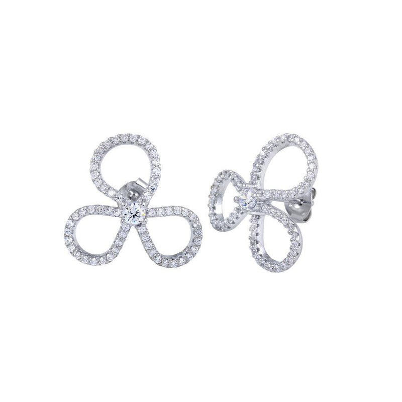 Silver 925 Rhodium Plated Open Clover Leaf CZ Earrings - BGE00619 | Silver Palace Inc.