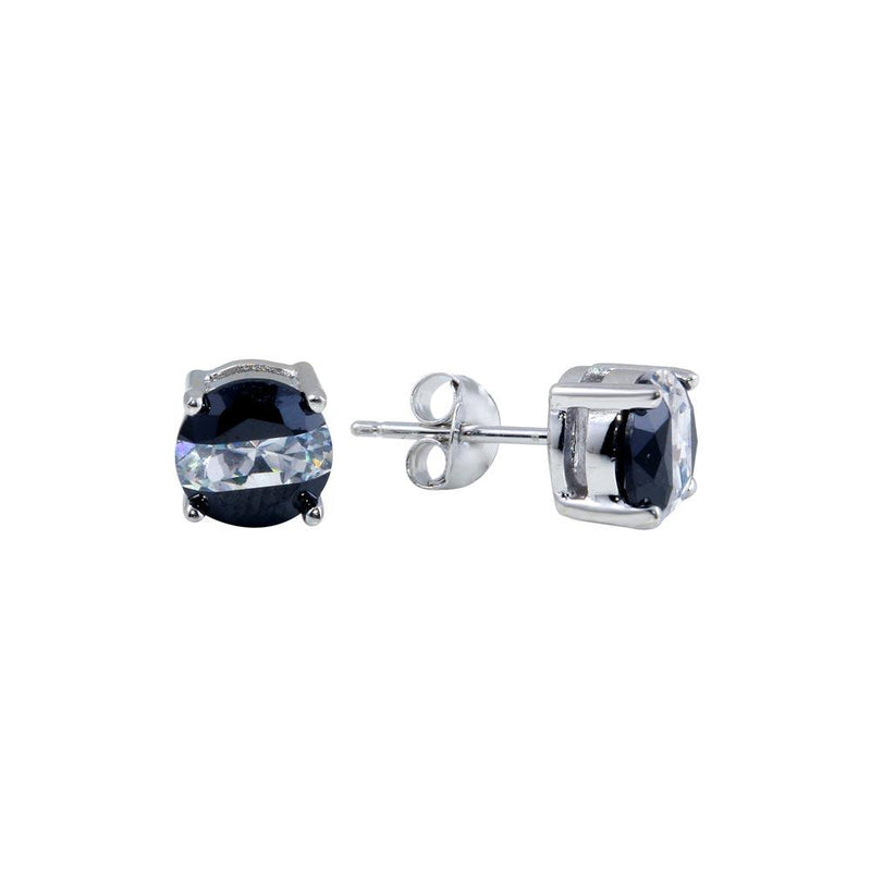 Silver 925 Rhodium Plated 2 Toned CZ Stud Earrings - BGE00620 | Silver Palace Inc.