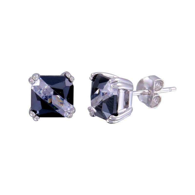 Silver 925 Rhodium Plated 2 Toned Square CZ Stud Earrings - BGE00621 | Silver Palace Inc.