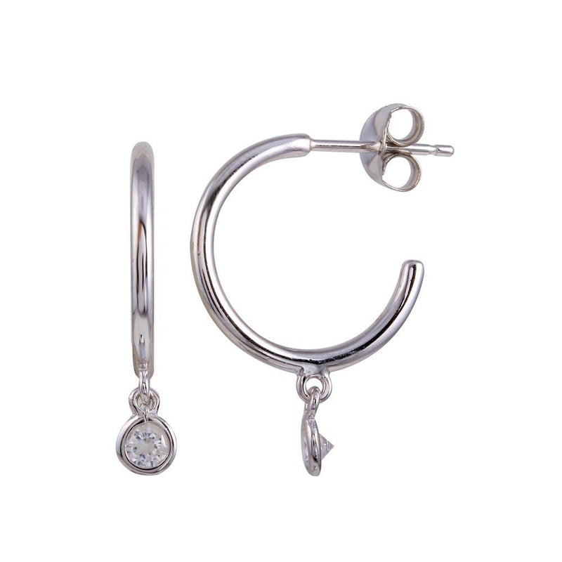 Silver 925 Rhodium Plated Semi Hoop CZ Circle Earrings - BGE00643 | Silver Palace Inc.
