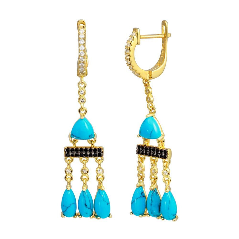 Silver 925 Gold Plated Danging CZ and Turquoise Earrings - BGE00645 | Silver Palace Inc.