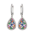 Rhodium Plated 925 Sterling Silver Multi Color Teardrop CZ Dangling Earrings - BGE00651 | Silver Palace Inc.