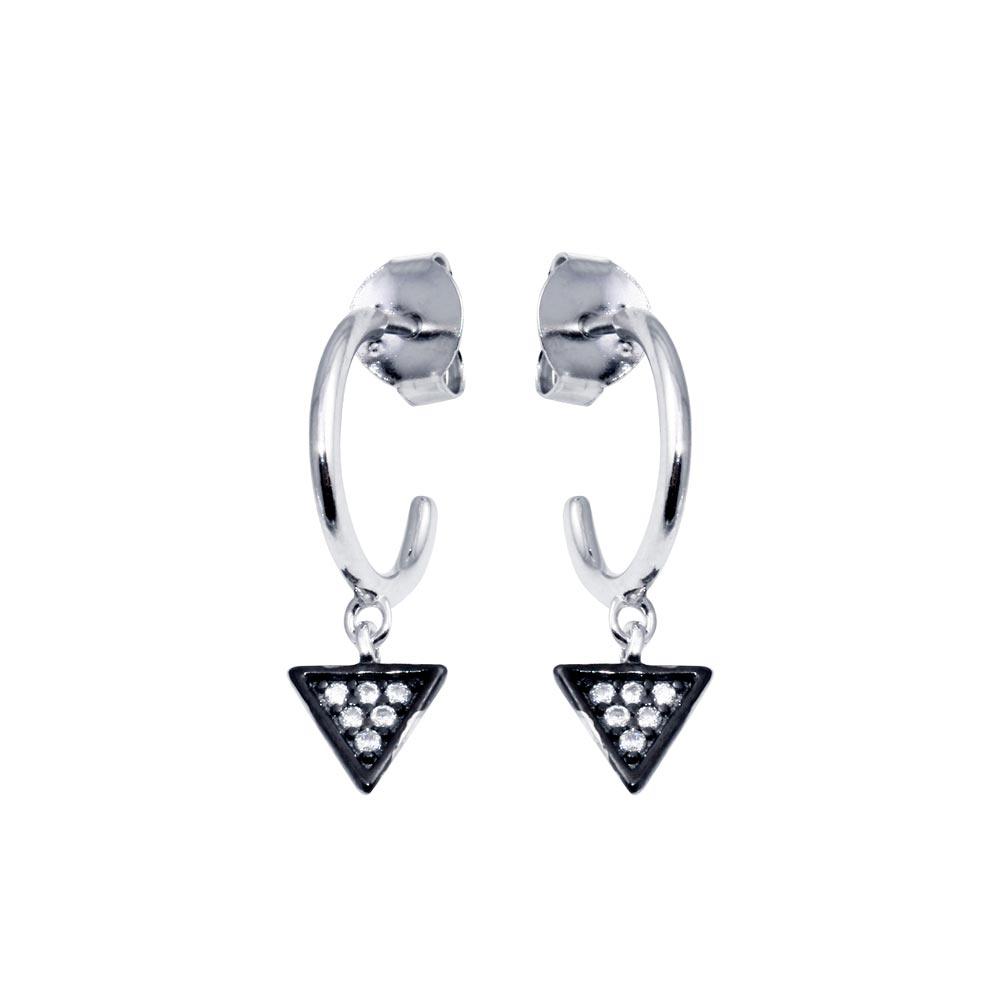 Silver 925 CZ Semi Hoop Triangle Earrings - BGE00661 | Silver Palace Inc.