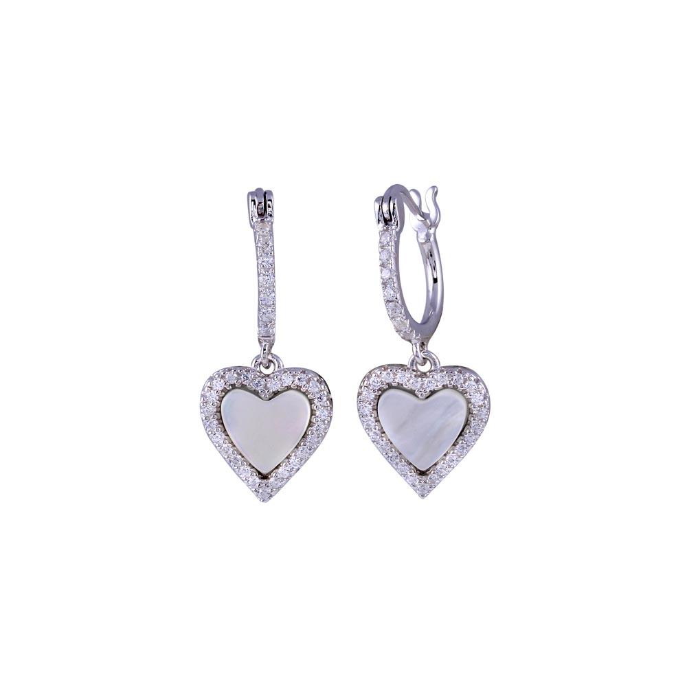 Rhodium Plated 925 Sterling Silver Dangling CZ Heart with Mother