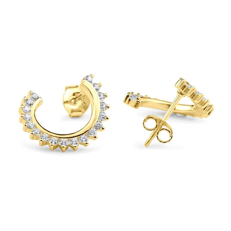 Silver 925 Gold Plated Crescent Hoop Clear CZ Earrings - BGE00681 | Silver Palace Inc.