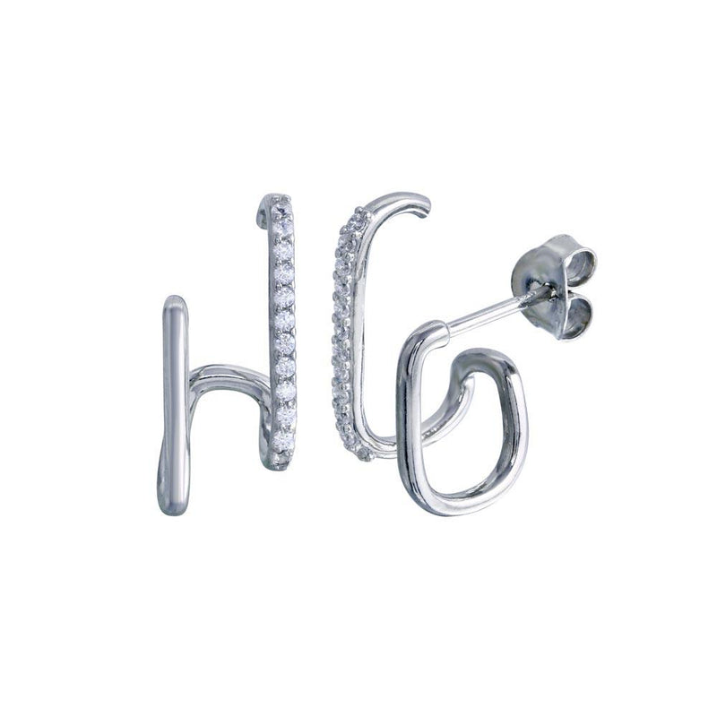 Silver 925 Platinum Plated Vertical Lobe Hugging CZ Earrings - BGE00694 | Silver Palace Inc.