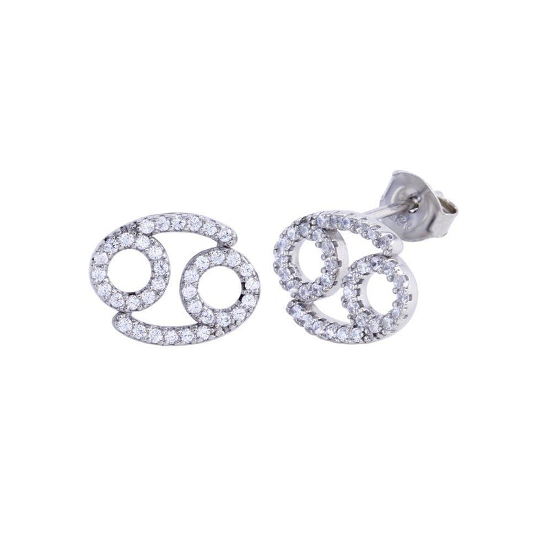 Silver 925 Platinum Plated Cancer CZ Zodiac Sign Earrings - BGE00702 | Silver Palace Inc.