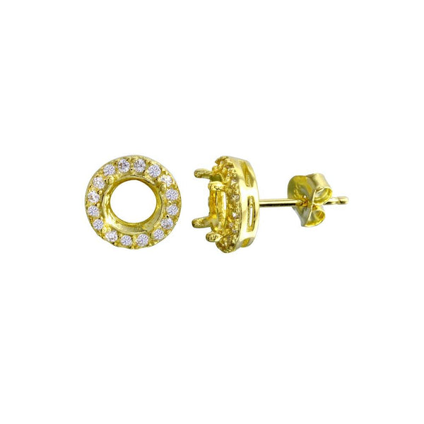 Silver 925 Gold Plated Round Clear CZ Mounting Earrings - BGE00707GP | Silver Palace Inc.