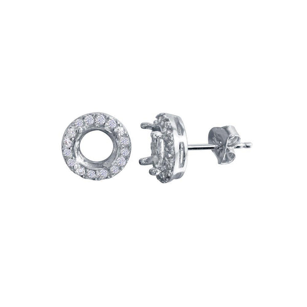 Silver 925 Platinum Plated Round Clear CZ Mounting Earrings - BGE00707 | Silver Palace Inc.
