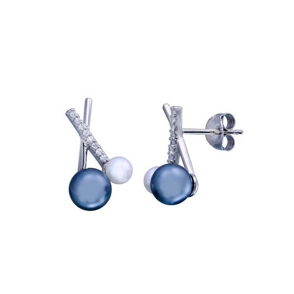 925 Sterling Silver Cubic Zirconia Cluster Drop Earrings With Pearl Peg (1  Pair)