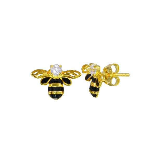 Silver 925 Gold Plated CZ Bee Earrings - BGE00712 | Silver Palace Inc.