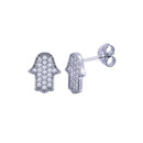 Rhodium Plated 925 Sterling Silver Hamsa Hand CZ Earrings - BGE00714 | Silver Palace Inc.