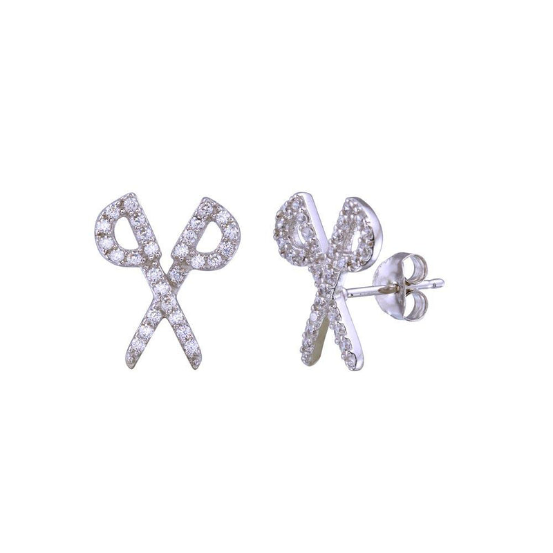 Rhodium Plated 925 Sterling Silver CZ Scissor Earrings - BGE00717 | Silver Palace Inc.