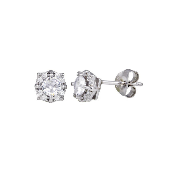 Rhodium Plated 925 Sterling Silver CZ Flower Earrings - BGE00723 | Silver Palace Inc.