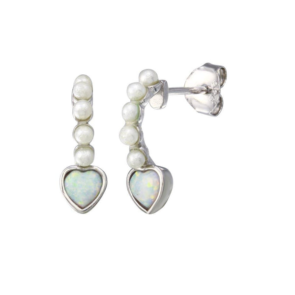 Silver 925 Rhodium Plated Climbing Heart Pearl Opal Earrings - BGE00726 | Silver Palace Inc.