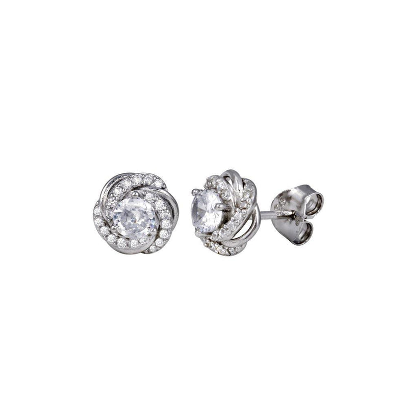 Rhodium Plated 925 Sterling Silver CZ Flower Earrings - BGE00722 | Silver Palace Inc.