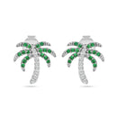 Rhodium Plated 925 Sterling Silver PalmTree Clear, Green and Black CZ Stud Earrings - BGE00737 | Silver Palace Inc.