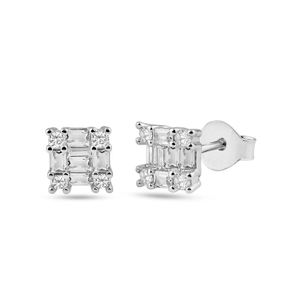 Silver 925 Rhodium Plated Square Clear CZ 6.3mm Stud Earrings - BGE00739 | Silver Palace Inc.