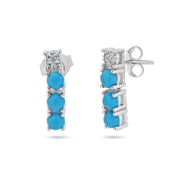 Silver Rhodium Plated Flexible Bar CZ and Synthetic Turquoise Earrings - BGE00740 | Silver Palace Inc.