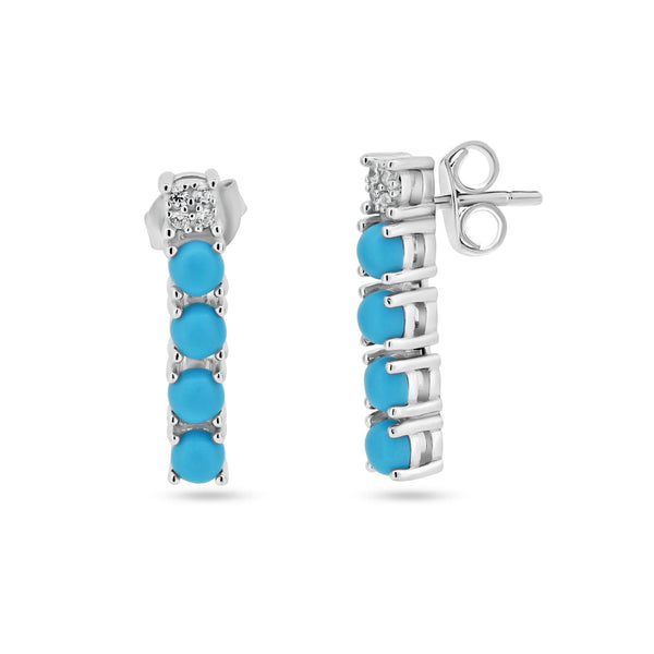 Silver Rhodium Plated Flexible Bar CZ and Synthetic Turquoise Earrings - BGE00741 | Silver Palace Inc.