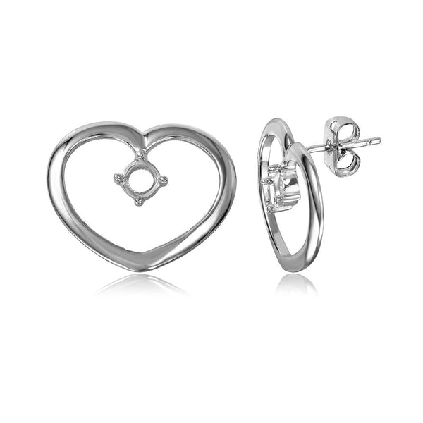 Silver 925 Rhodium Plated Personalized Open Heart Mounting Earrings - BGE00857 | Silver Palace Inc.