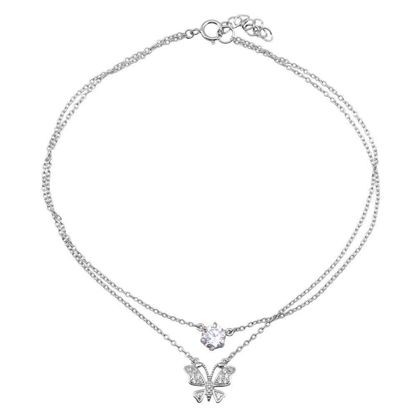 Silver 925 Rhodium Plated  Anklet with Butterfly and CZ - BGF00020 | Silver Palace Inc.