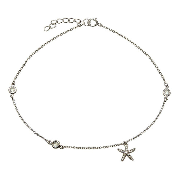 Silver 925 Rhodium Plated Starfish Anklet with CZ - BGF00021 | Silver Palace Inc.
