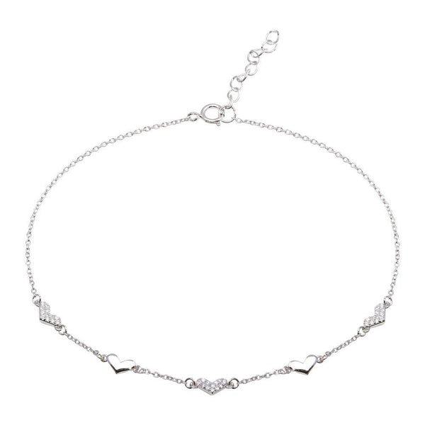Silver 925 Rhodium Plated 5 Heart CZ Anklet - BGF00027 | Silver Palace Inc.