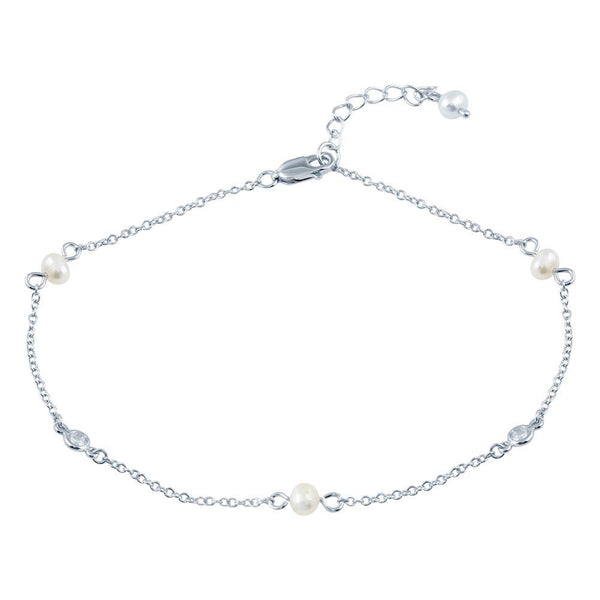 Silver 925 White Pearl Anklet - BGF00032 | Silver Palace Inc.