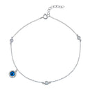 Rhodium Plated 925 Sterling Silver Evil Eye CZ Link Anklet - BGF00033 | Silver Palace Inc.