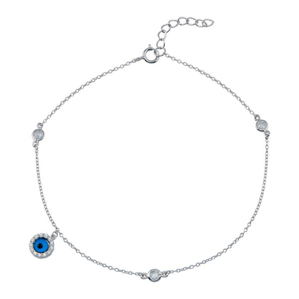 Silver 925 Rhodium Plated Evil Eye CZ Link Anklet - BGF00033 | Silver Palace Inc.