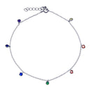 Rhodium Plated 925 Sterling Silver Multi Color CZ Dangling Anklet - BGF00038 | Silver Palace Inc.