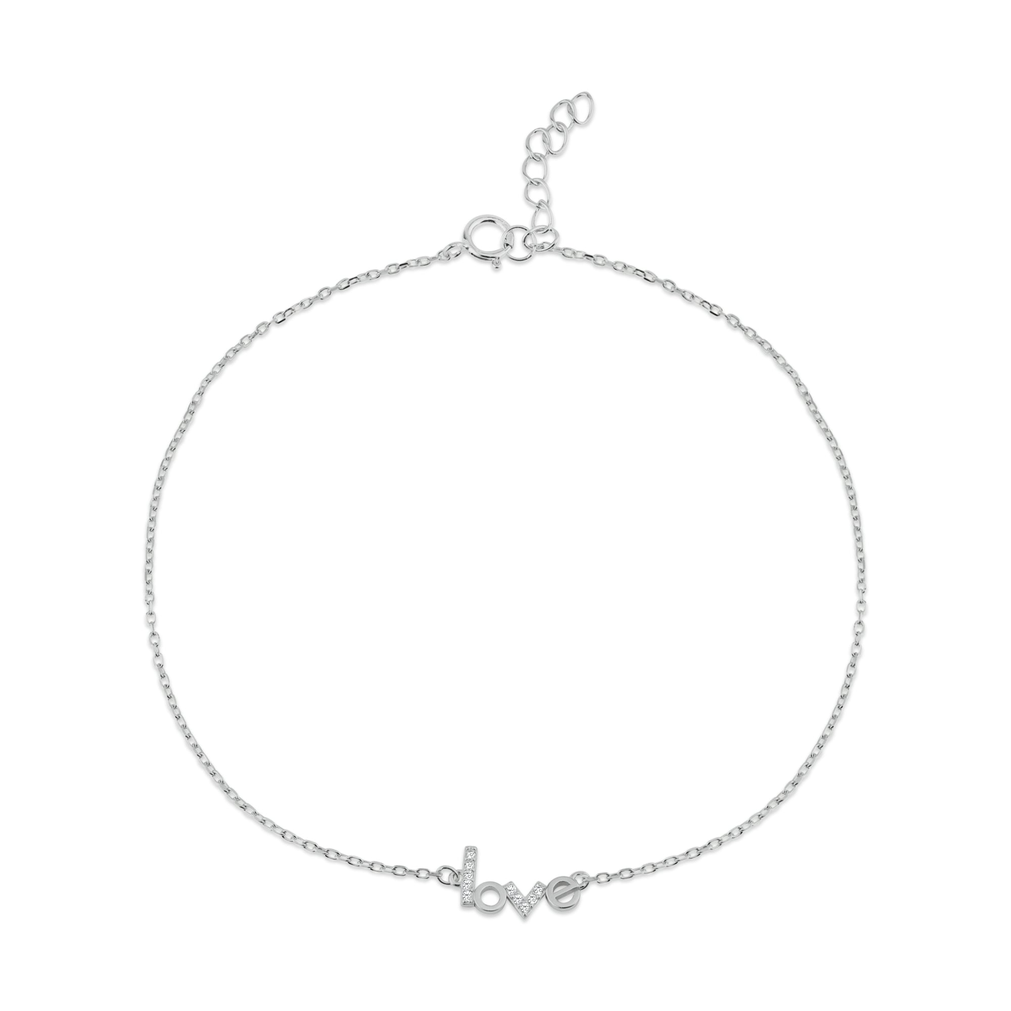 Rhodium Plated 925 Sterling Silver LOVE CZ Anklet - BGF00041 | Silver Palace Inc.