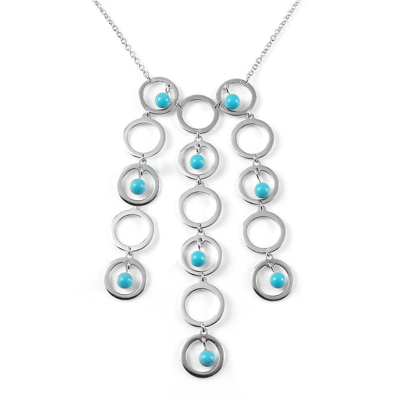 Closeout-Silver 925 Rhodium Plated Multi Circle Strand Turquoise Bead CZ Pendant Necklace - BGN00008 | Silver Palace Inc.