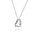 Silver 925 Double Open Heart Pendant with Blue and Clear CZ Accents - BGP00031BLUE | Silver Palace Inc.