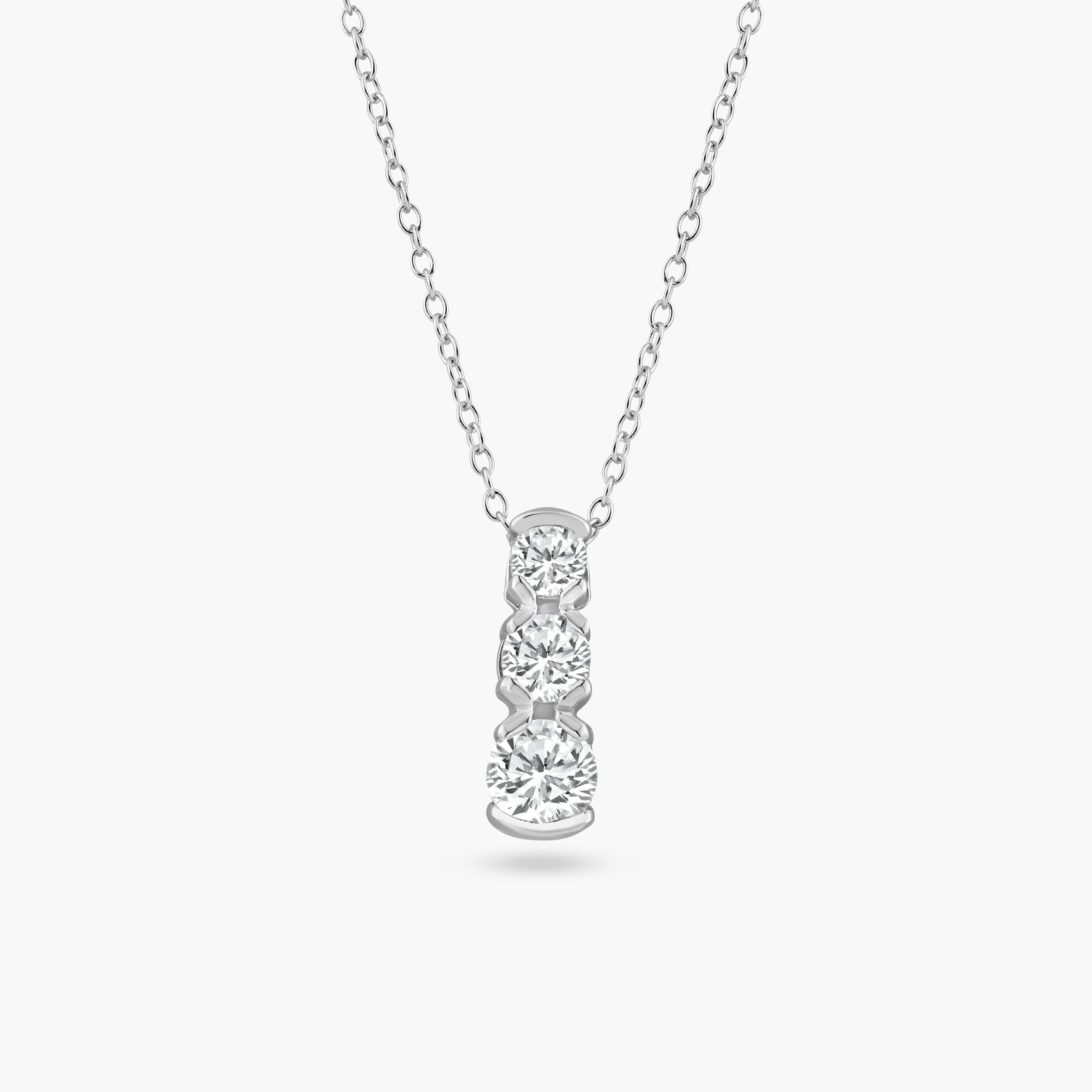 Silver 925 Clear CZ Rhodium Plated 3 Graduated CZ Pendant Necklace - BGP00076 | Silver Palace Inc.