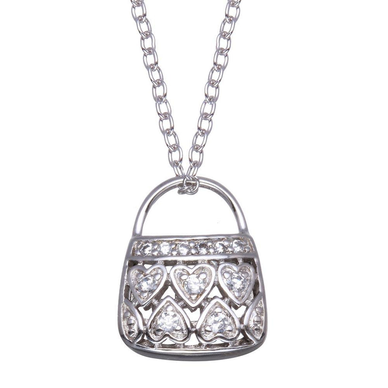 Closeout-Silver 925 Clear CZ Rhodium Plated Purse Necklace - BGP00081 | Silver Palace Inc.