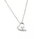 Silver 925 Clear CZ Rhodium Plated Heart Pendant Necklace - BGP00133 | Silver Palace Inc.
