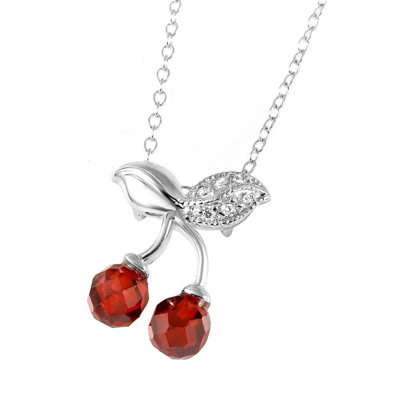Silver 925 Rhodium Plated Cherries Necklace - BGP00443RED | Silver Palace Inc.