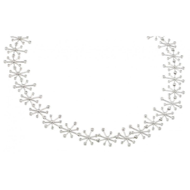 Silver 925 Rhodium Plated Open Snow Flake CZ Necklace - BGP00453 | Silver Palace Inc.