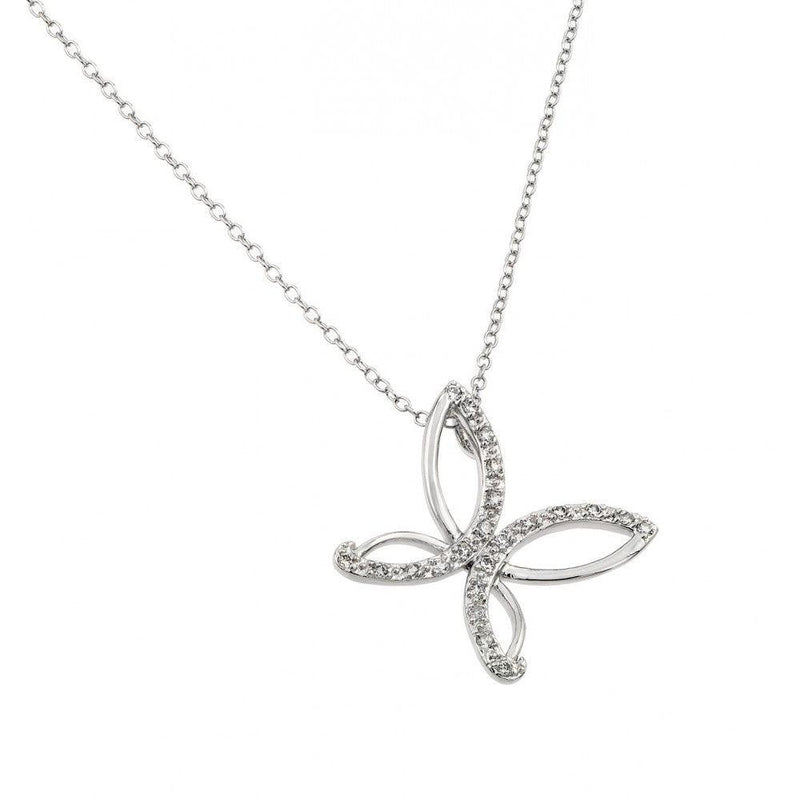 Silver 925 Rhodium Plated Open Butterfly CZ Necklace - BGP00464 | Silver Palace Inc.