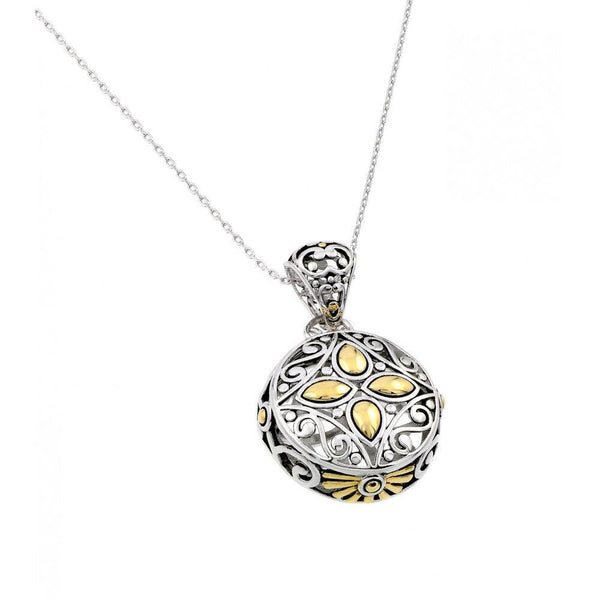 Silver 925 Gold and Rhodium Plated Round Center Yellow Flower CZ Necklace - BGP00446 | Silver Palace Inc.
